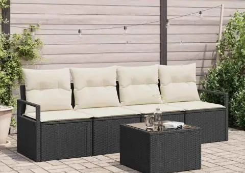 Set canapea de grădină 5 piese cu perne Negru Ratan Sintetic - 1/5