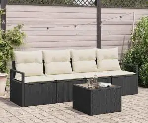 Set canapea de grădină vidaXL 5 piese cu perne Negru Ratan Sintetic