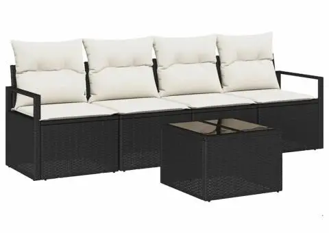 Set canapea de grădină 5 piese cu perne Negru Ratan Sintetic - 2/5