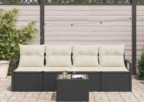 Set canapea de grădină 5 piese cu perne Negru Ratan Sintetic - 3/5