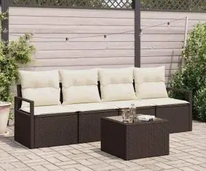 Set de canapea de grădină vidaXL cu 5 piese cu perne maro ratan polimer