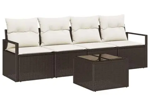 Set de canapea de grădină cu 5 piese cu perne maro ratan polimer - 2/5