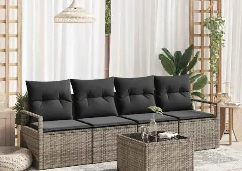 Set Canapea Grădină cu Pernițe Gri Ratan Polietilenă - 1/5