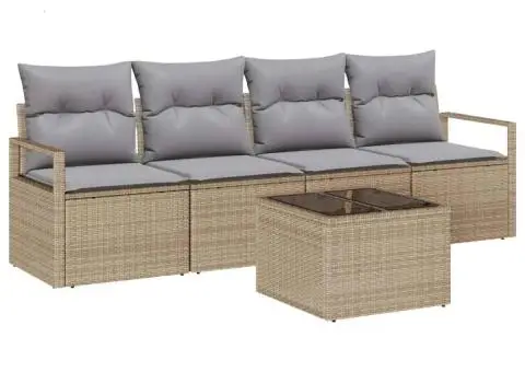 Set de sofa pentru grădină 5 piese cu perne Bej Ratan poli - 2/5