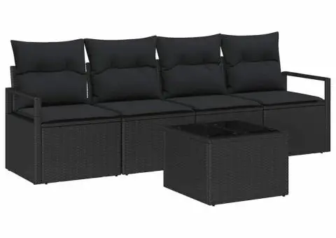 Set Canapele Grădină cu Perne Negru Poliratan - 2/5