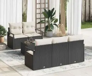 Set de sofa pentru grădină vidaXL 6 piese cu perne Ratan negru