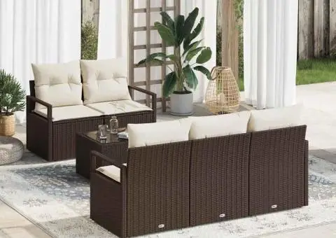 Set canapele pentru grădină cu perne maro din poliratan - 1/5