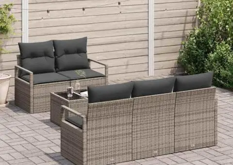 Set canapea de grădină 6 piese cu perne gri din ratan poliester - 3/5