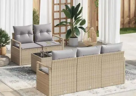 Set de canapea de grădină cu perne bej poliratan - 1/5