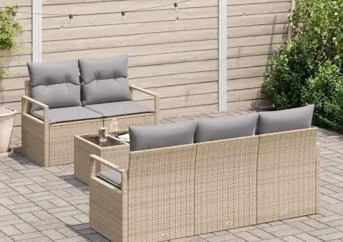 Set de canapea de grădină cu perne bej poliratan - 3/5