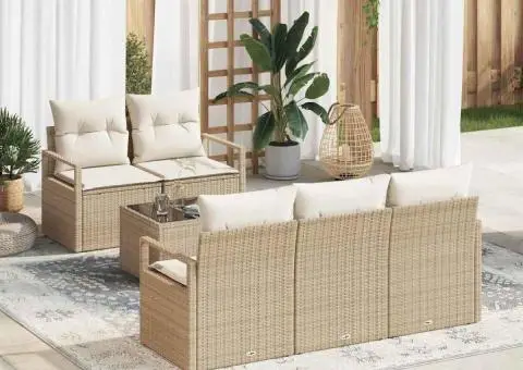 Set Canapea Grădină 6 piese cu Pernuțe Bej Ratan Poliester - 1/5