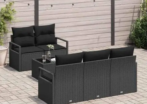 Set canapea grădină cu 6 piese cu perne Negru Poliratan - 3/5