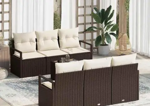 Set de canapele pentru grădină cu perne maro poliratan - 1/5