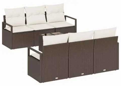 Set de canapele pentru grădină cu perne maro poliratan - 2/5