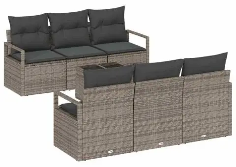 Set canapea 7 piese cu perne gri din poly ratan - 2/5