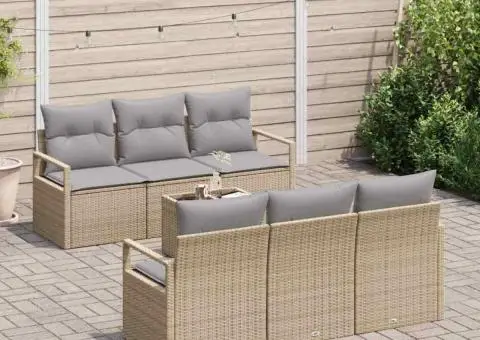 Set de Sofa Grădină cu Pernă Bej Poliratán - 1/5