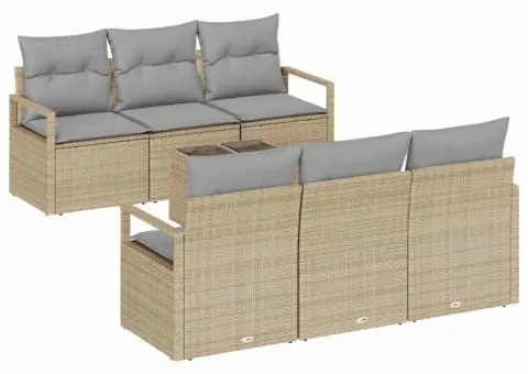 Set de Sofa Grădină cu Pernă Bej Poliratán - 2/5