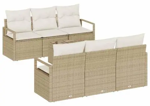 Set canapea grădină cu perne bej din ratan poli - 2/5