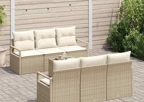 Set canapea grădină cu perne bej din ratan poli - 3/5