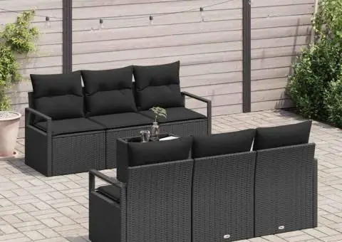 Set de 7 Piese pentru Sofa de Grădină cu Perne Negre din Poliratan - 3/5