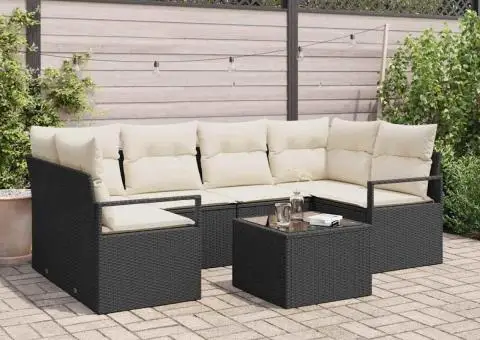 Set de Sofa de Grădină cu Perne Negre din Poliratan - 1/5