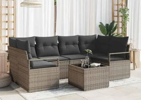 Set de canapea de gradină cu perne Gri Ratan Poliester - 1/5