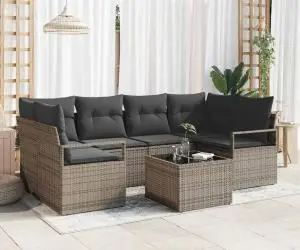 Set de canapea de gradină vidaXL cu perne Gri Ratan Poliester