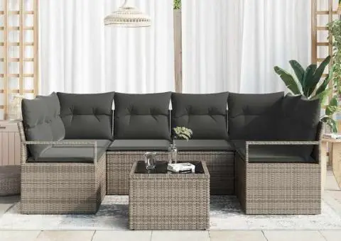 Set de canapea de gradină cu perne Gri Ratan Poliester - 3/5