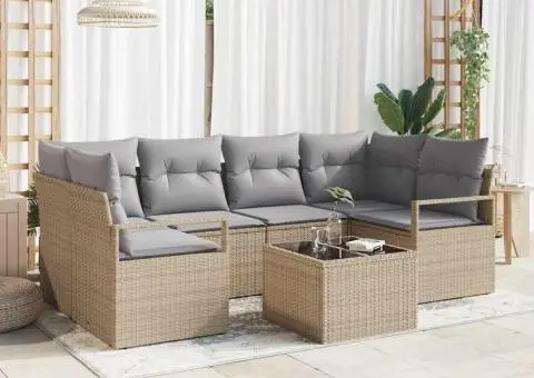 Set canape din grădină cu perne bej poliratan - 1/5