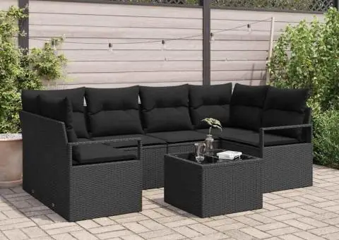 Set canapea grădină cu perne Negru Rattan poliesteric - 1/5