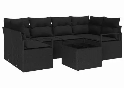 Set canapea grădină cu perne Negru Rattan poliesteric - 2/5