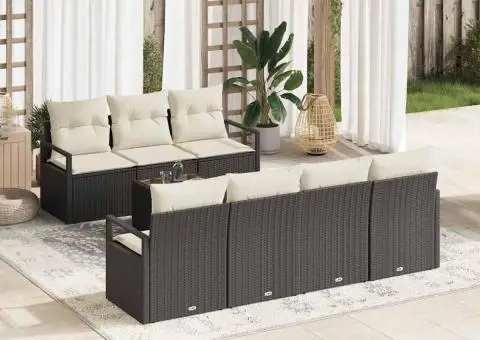 Set canapea grădină cu 8 piese și perne din ratan negru - 1/5