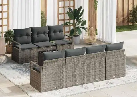Set de Sofa de Grădină cu 8 Piese și Pernuțe Gri - Poli Ratan - 1/5