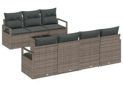 Set de Sofa de Grădină cu 8 Piese și Pernuțe Gri - Poli Ratan - 2/5