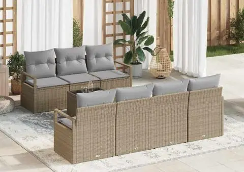 Set canapea grădină 8 piese cu perne bej ratan poli - 1/5