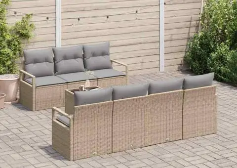 Set canapea grădină 8 piese cu perne bej ratan poli - 3/5