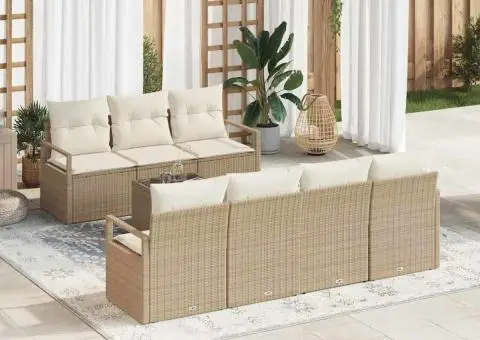 Set canapea grădină cu perne bej din ratan poliester - 1/5