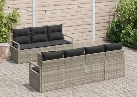 Set canapea grădină cu perne Gri deschis Poliratan - 3/5