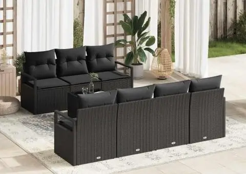 Set de canapea de grădină cu 8 piese și perne negre din ratan poly - 1/5