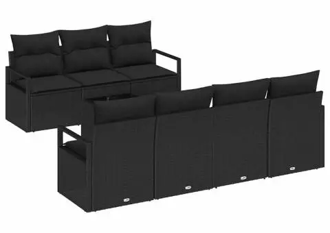 Set de canapea de grădină cu 8 piese și perne negre din ratan poly - 2/5