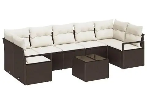 Set Sofa Grădină cu 8 Piese și Perne Maro Poli Ratan - 2/5
