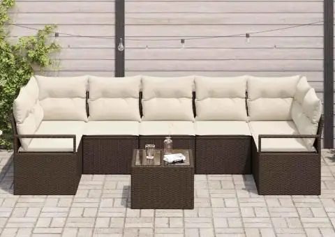 Set Sofa Grădină cu 8 Piese și Perne Maro Poli Ratan - 3/5