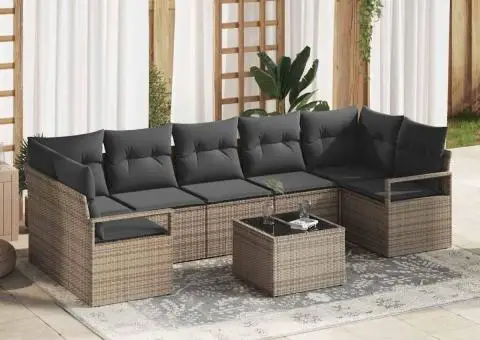Set canapea grădină cu 8 piese gri din poli ratan - 1/5