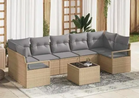 Set Canapea Grădină 8 Piese cu Perne Bej Poliratan - 1/5