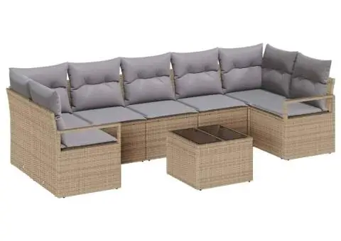 Set Canapea Grădină 8 Piese cu Perne Bej Poliratan - 2/5