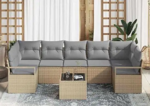 Set Canapea Grădină 8 Piese cu Perne Bej Poliratan - 3/5