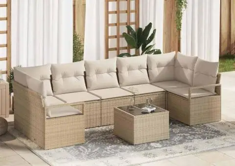 Set canapele 8 piese grădină cu perne din ratan poli bej - 1/5