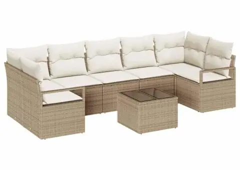 Set canapele 8 piese grădină cu perne din ratan poli bej - 2/5