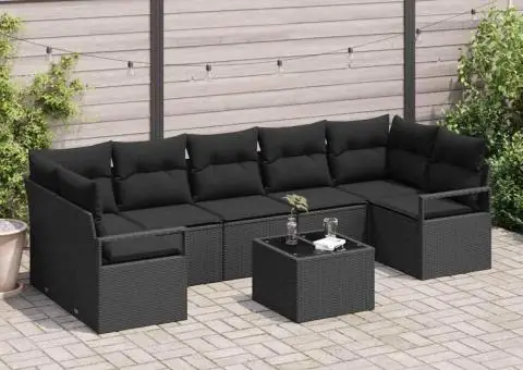 Set Canapea Grădină 8 Piese cu Perne Negru Poliratan - 1/5