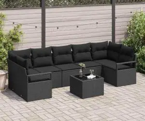 Set Canapea Grădină vidaXL 8 Piese cu Perne Negru Poliratan